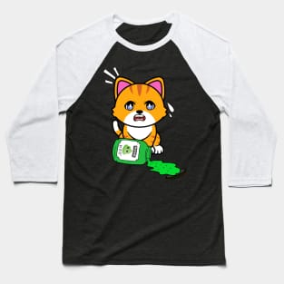 Cute Orange cat Spills a jar of wasabi sauce Baseball T-Shirt